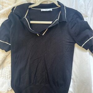 Mango Black and White Sweater with Collar